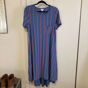 LuLaRoe Blue and Pink Striped Carly Dress